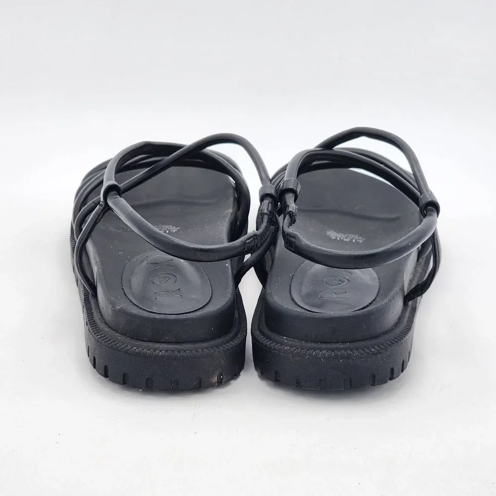 Roxy Brooke Strappy Flat Platform Lug Sole Sandals Casual Black Size 9